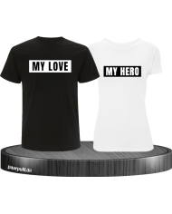 My Love My Hero Partner T-Shirts in schwarz weiß