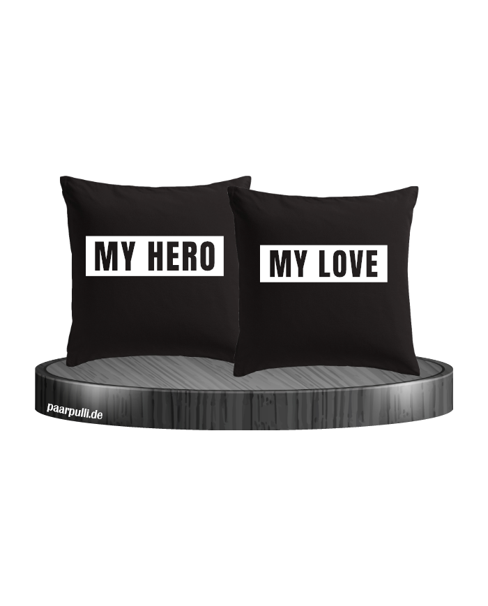 My Love und My Hero Partnerlook Kissenbezüge Set