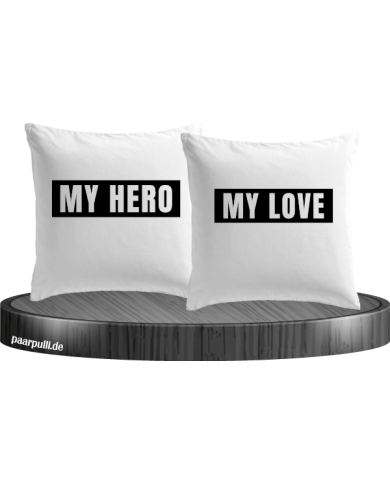 My Love und My Hero Partnerlook Kissenbezüge Set My Love und My Hero Partnerlook Kissenbezüge Set