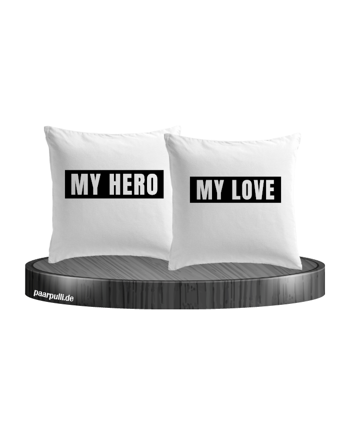 My Love und My Hero Partnerlook Kissenbezüge Set
