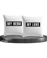 My Love und My Hero Partnerlook Kissenbezüge Set
