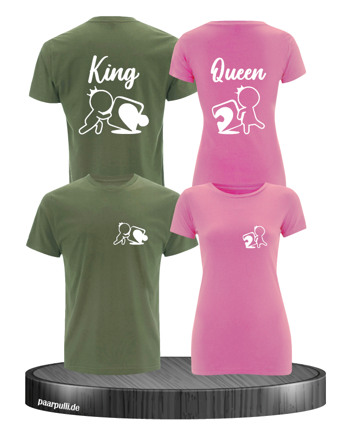 King Queen Puzzle Shirts in grün-rosa