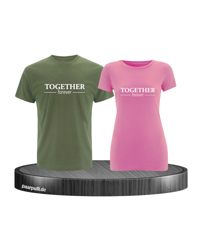 Together Forever Partnerlook T-Shirts in khaki grün - rosa