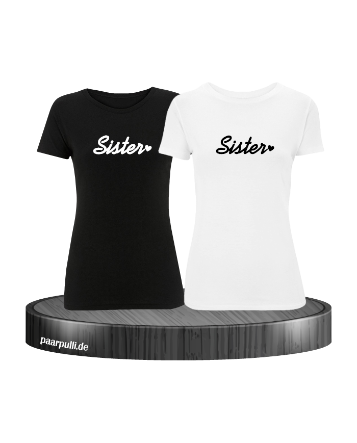 Sister Herz Shirts schwarz-weiß