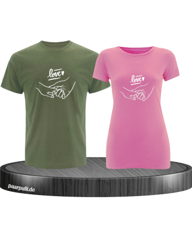 Love haltende Hände Shirt khaki-rosa Love haltende Hände Shirt khaki-rosa