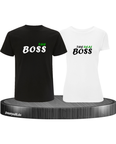 The Boss und The Real Boss grüne Schrift Pärchen-Set T-Shirts