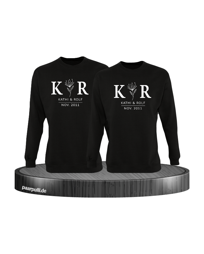 Sweater Couple Set - mit Wunschname und Datum im edlen Stil