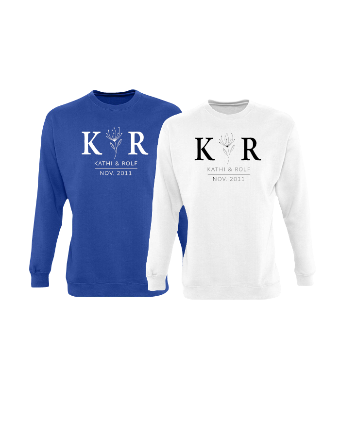 Sweater Couple Set - mit Wunschname und Datum im edlen Stil