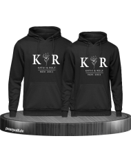 Partnerlook Hoodie Set mit Wunschname und Datum im edlen Stil