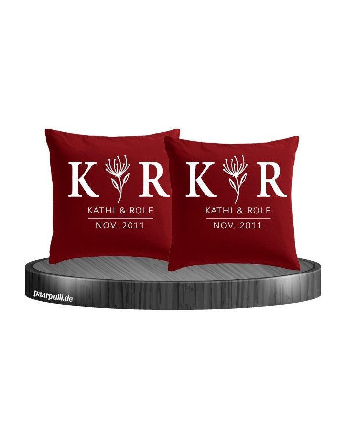 Kissenbezugs Set mit Wunschname, Datum und Blumen Aufdruck. Set