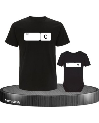 "Ctrl C" und "Ctrl V" Button Design. Partnerlook T-Shirts für Vater und Baby