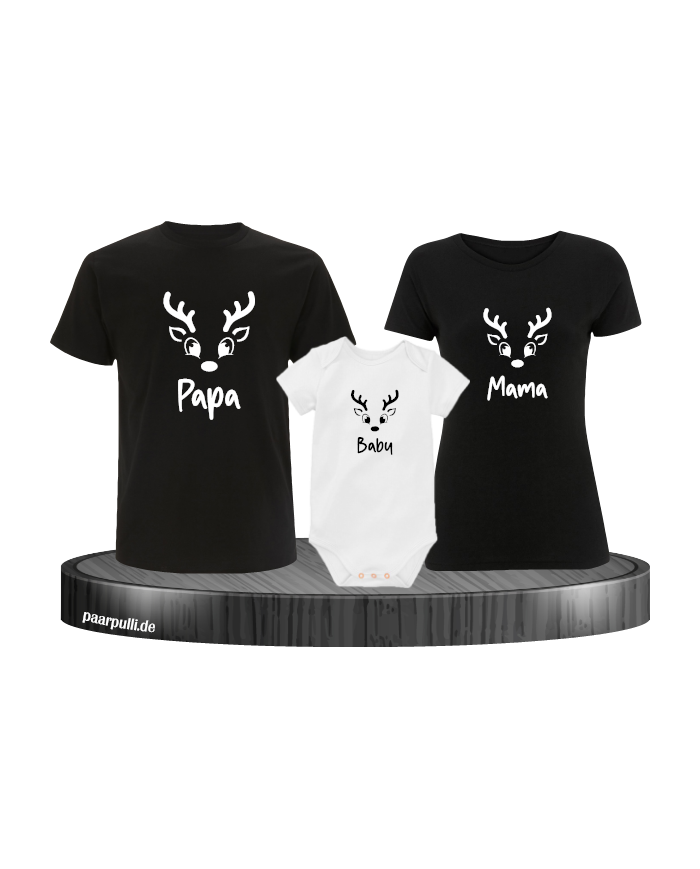 Rentier Papa Mama und Baby schwarz-weiß