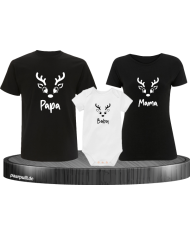 Rentier Papa Mama und Baby schwarz-weiß