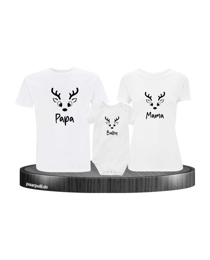 Rentier Papa Mama und Baby Shirt weiß