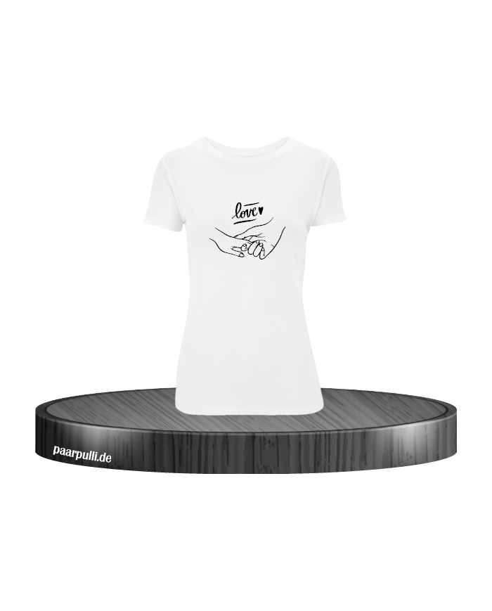 Love haltende Hände Damen T-Shirt in Größe L