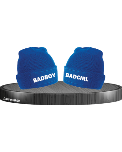 Badboy und Badgirl Partnerlook Beanies blau Badboy und Badgirl Partnerlook Beanies blau