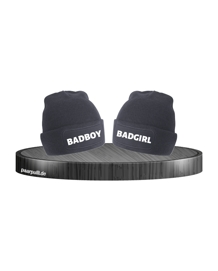 Badboy und Badgirl Partnerlook Beanies schwarz