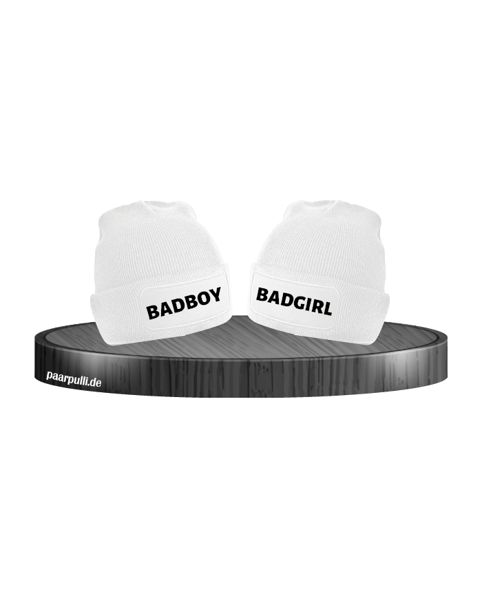 Badboy und Badgirl Partnerlook Beanies weiß