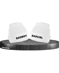Badboy und Badgirl Partnerlook Beanies weiß