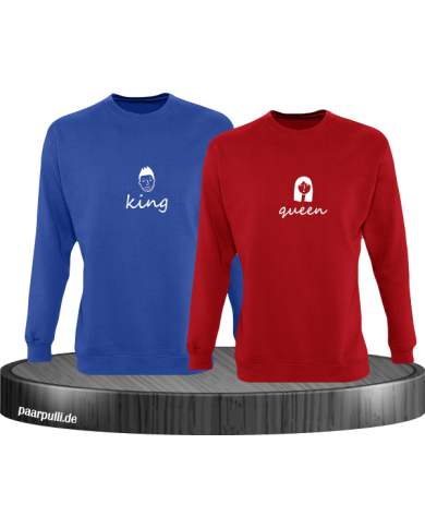King & Queen Doodle Sweatshirt Couple Set blau rot