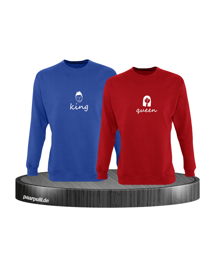 King & Queen Doodle Sweatshirt Couple Set blau rot