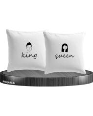 King & Queen Doodle Kissenbezüge für Pärchen Set