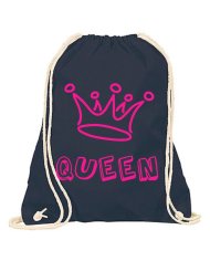 Partner Set aus zwei Turnbeutel mit King und Queen in Pink/Weißer Schrift