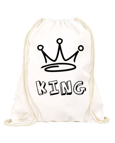 Partner Set aus zwei Turnbeutel mit King und Queen in Pink/Weißer Schrift