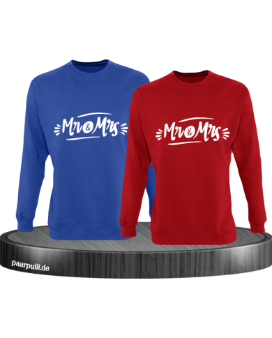 verziertes Mr. und Mrs. Partnerlook Sweatshirt blau rot verziertes Mr. und Mrs. Partnerlook Sweatshirt blau rot