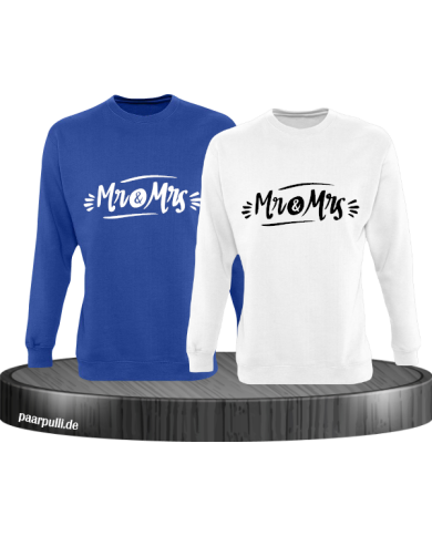 verziertes Mr. und Mrs. Partnerlook Sweatshirt blau weiß verziertes Mr. und Mrs. Partnerlook Sweatshirt blau weiß
