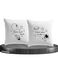 I Love you to the Moon and back Kissenbezüge für Pärchen Set