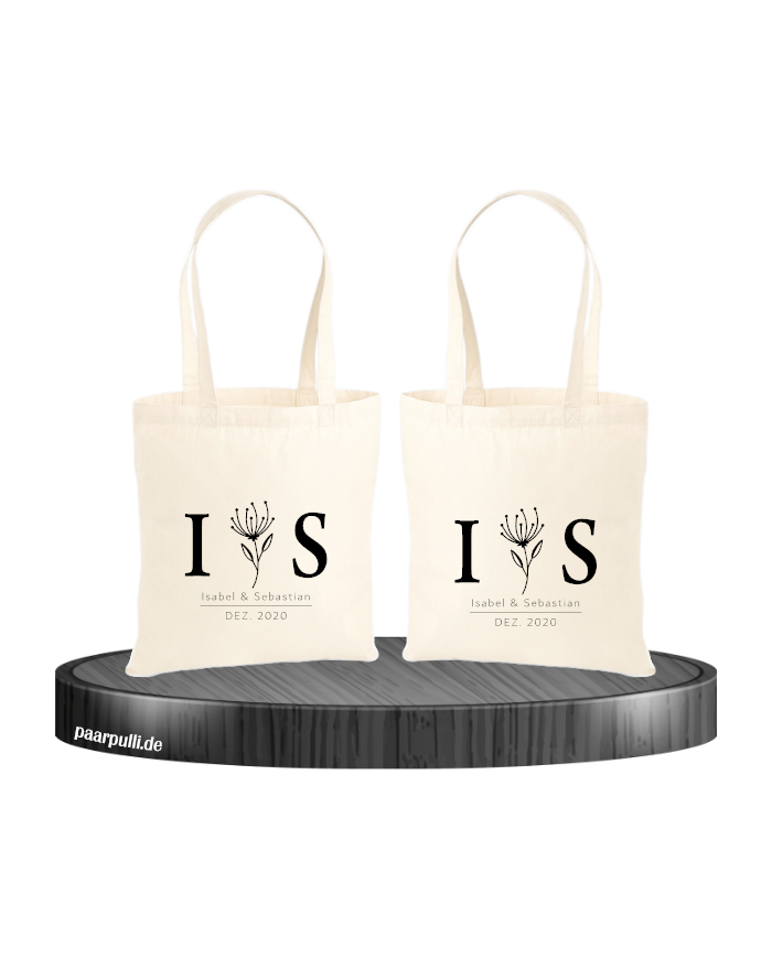 Wunschnamen und Wunschdatum Partnerlook Jutebeutel