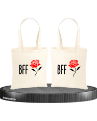 BFF mit schöner Rose Partnerlook Jutebeutel Set