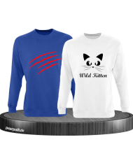 Sweatshirt Set mit Kätzchen Bild und wilden Katzenkrallen im Partnerlook Design