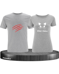 T Shirt Set mit Kätzchen Bild und wilden Katzenkrallen im modernem Partnerlook