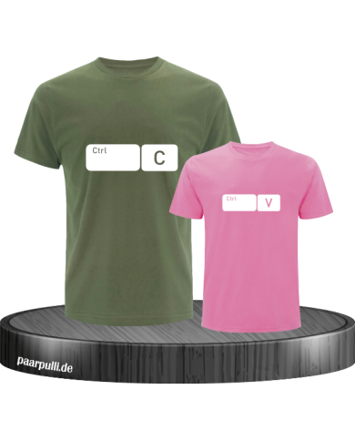 Strg C und Strg V Button Design Partnerlook T-Shirts für Vater und Kind