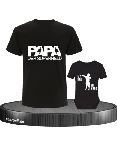 Papa der Superheld Partnerlook T-Shirt für Vater und Baby