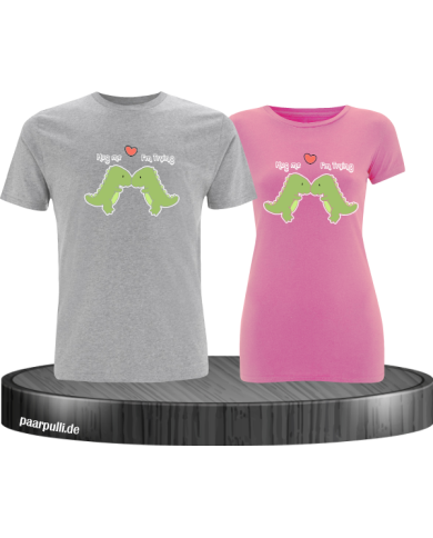 Hug Me I'm Trying Pärchen T-Shirt grau rosa Hug Me I'm Trying Pärchen T-Shirt grau rosa