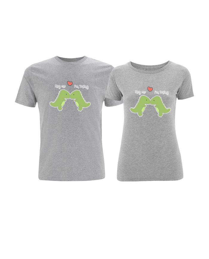 Hug Me I'm Trying Pärchen T-Shirt grau