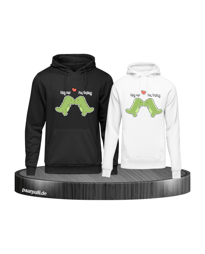 Hug Me I'm Trying Hoodie schwarz weiß