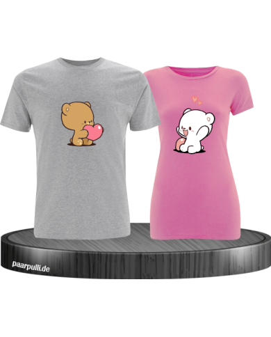 Milk and Mocha  Pärchen T-Shirt grau rosa Milk and Mocha  Pärchen T-Shirt grau rosa