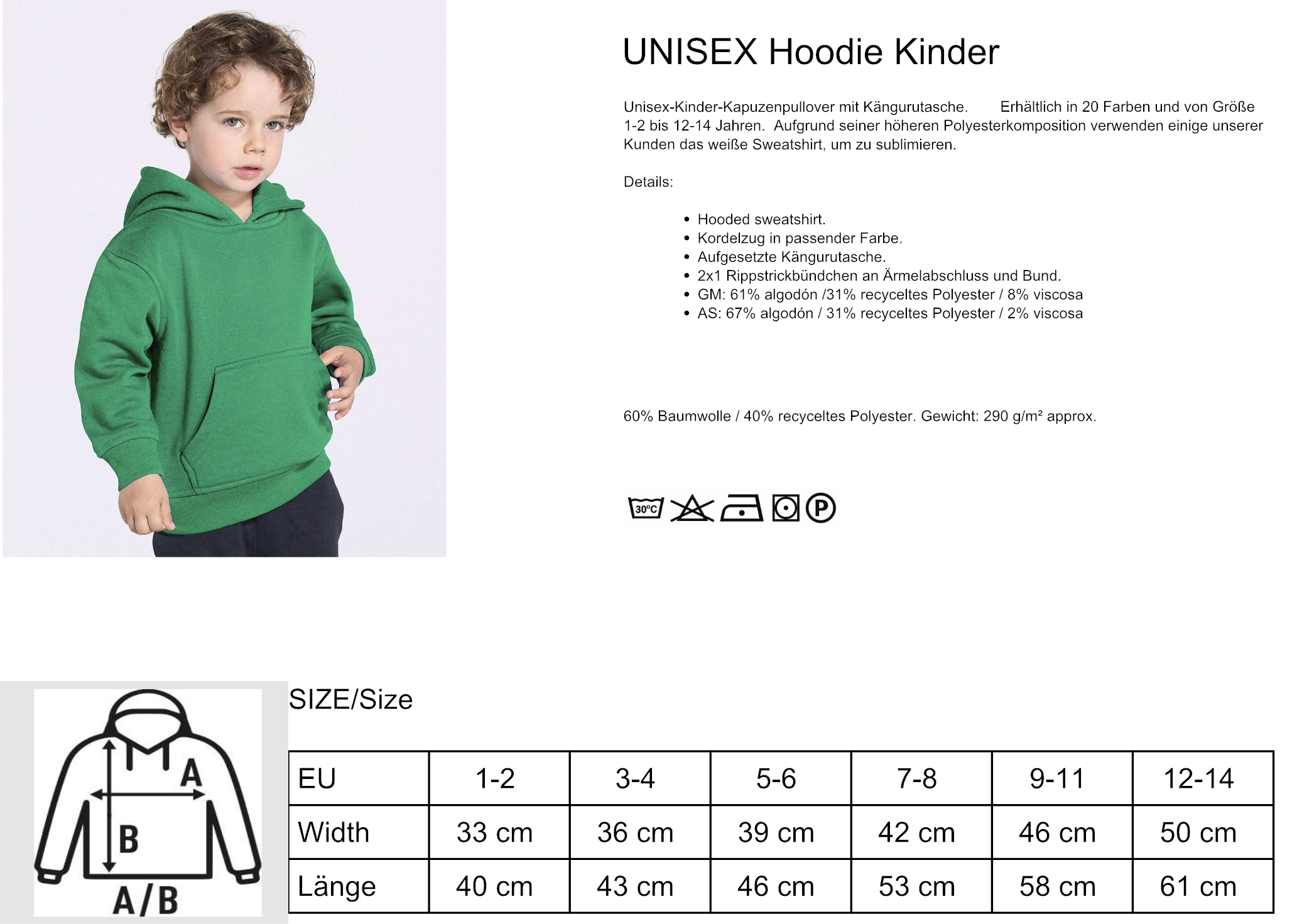 Größentabelle Kinder Hoodie