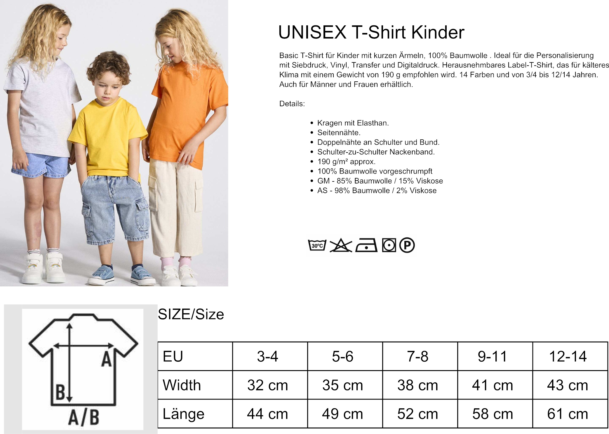 Größentabelle Kinder T-Shirt